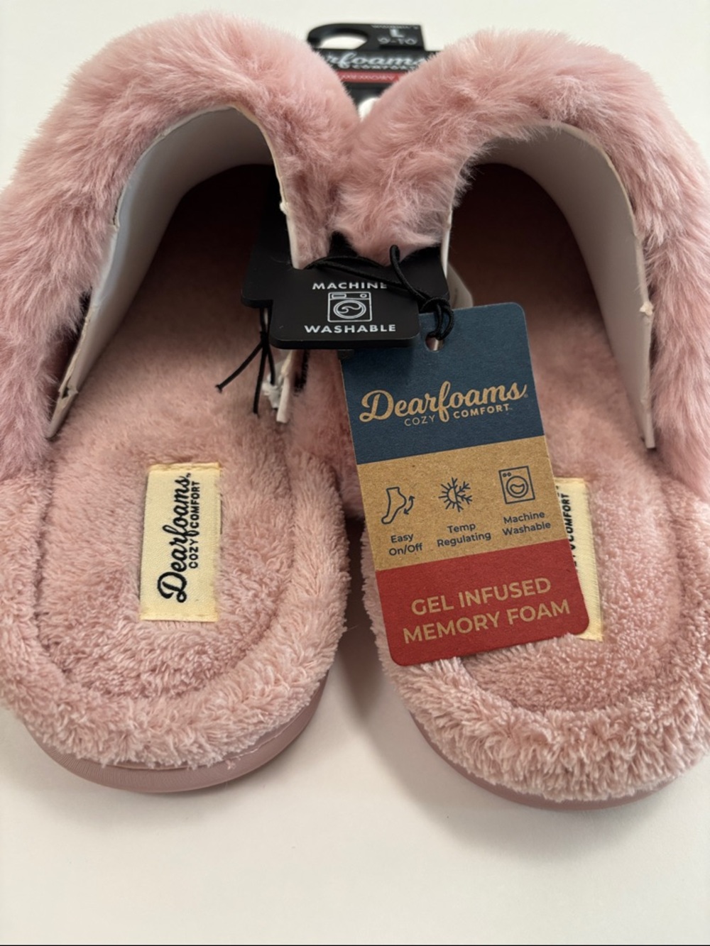 dearfoams Pink Leopard Plush Cuff Memory Foam Slippers - Picture 3 of 8